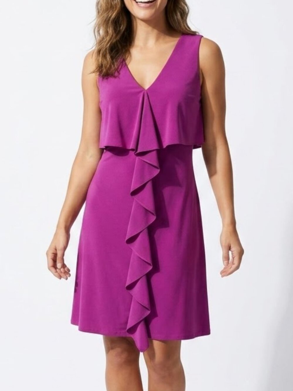 Jessica Simpson Barbiecore Fuchsia V-Neck Cascade Ruffle Sheath Mini Dress 4
